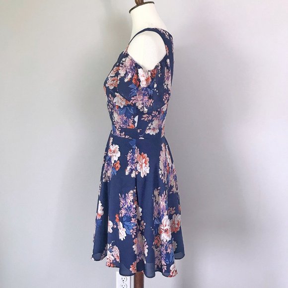 Ali & Jay Los Angeles Anthro Blue Floral Cutout Cold Shoulder Chiffon Mini Dress - Picture 8 of 16